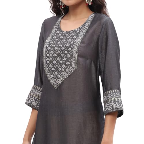 Image of BIBA Silk Dyed Regular Festive Kurta with Inner