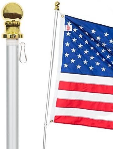 Flag Pole: 6' Ft Silver Aluminum Flagpole | Spinning and Tangle-Free | Heavy Duty | Wind Resistant and Rust Free Silver Wall Mount Flag Pole P/N FL6S