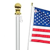 6FT SILVER Tangle Free Spinning Flag Pole for House –...