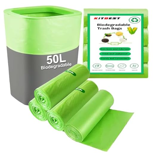 KITBEST Bolsas de basura biodegradables de 50 litros x 60 bolsas de basura de alimentos de 50 l/13 galones, compostable, bolsas de basura compostables para cocina, alimentos y hogar, color verde, 60 x