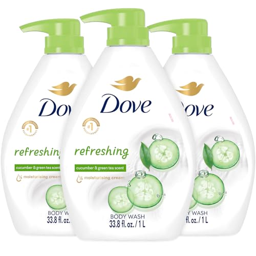 Unilever Dove Body Wash, Refreshing Cucumber & Green Tea, Value Size 3-Pack – Moisturizing Shower Soap Liquid for Softer, Smoother Skin, 33.8 Oz Ea