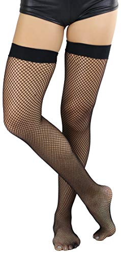Image of ToBeInStyle Women's Sexy Nylon Versatile Fine Fishnet Thigh High Stockings w /Opaque Band