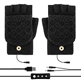 zootop USB Beheizte Handschuhe Fäustlinge, doppelseitige Heizung Warme Handschuhe mit 3 Einstellungen Winterhände Warme Laptophandschuhe Voll und Halbfinger Strickhandwärmer für Unisex (Schwarz)