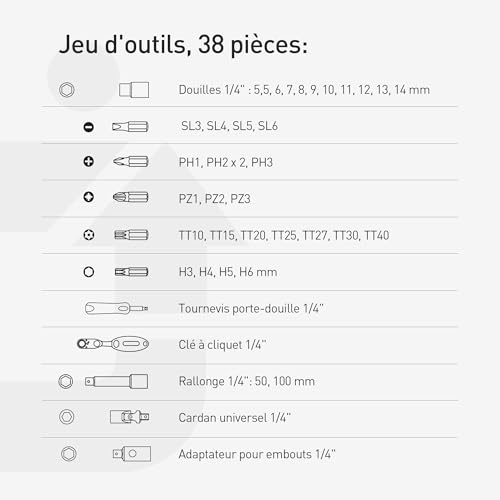 Högert HT1R462 Coffret à outils Jeu de douilles tournevis à cliquet Noir/bleu 1/4" – vue 4