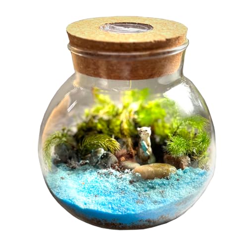 苔テラリウムキット LED付き卓上タイプ（カワウソ）箱庭 フィギュア付き 日本製 [GRACE HOME]