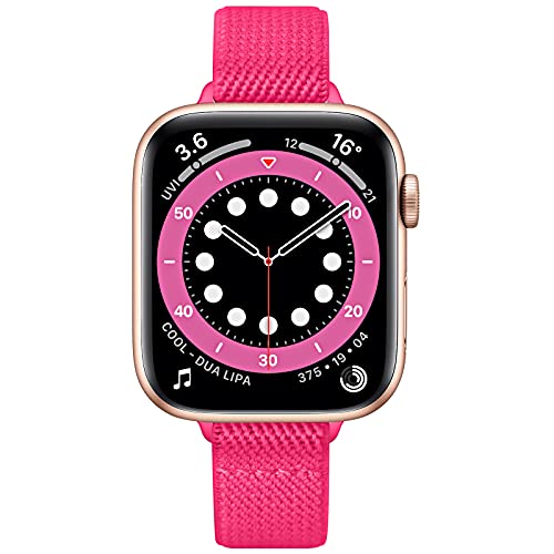 SICCIDEN Slim Stretchy Bands Compatible with Apple Watch Band 42mm 41mm 40mm 38mm, Women Elastics Nylon Thin Strap for iWatch SE 3/2/1 Series 11 10 9 8 7 6 5 4 3 2 1 (Rose Red/Rose Gold) by SICCIDEN - Image 4