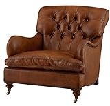 Bezug: 100% Rindsleder Casa Padrino Chesterfield Luxus Echt Leder Ohrensessel New York Vintage Leder Braun Club Sessel
