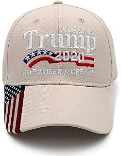 WGT President Trump 2020 Keep America Great hat -American Flag Baseball Cap (Off-White)