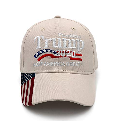 WGT President Trump 2020 Keep America Great hat -American Flag Baseball Cap (Off-White)
