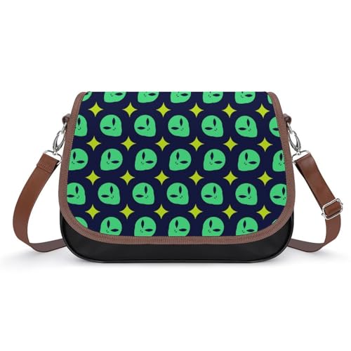 Alien Head Pattern Crossbody Bag Anti-Theft Side Shoulder Bags Adjustable Leather Messenger Bag Unisex