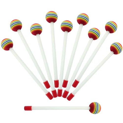 Dijedev 10 Pieces Lollipop Felt Drum Stick, 8.3 inch Timpani Mallets, Soft Foam Head Percussion Sticks, Rainbow Plastic Drumsticks Hand Percussion Toy for Adults Musical Instrument Accessories - Thumbnail 5