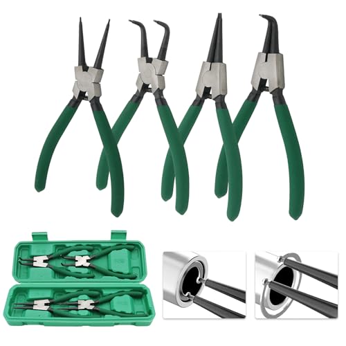 Mostantu 7" Snap Ring Pliers Set, 4Pcs Internal/External Circlip Pliers with Straight/Bent Jaw, Heavy Duty Spring Loaded Circlip Pliers for Ring Remover Retaining and Remove Hoses, Gasket