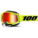 100% Racecraft 2 Snowmobile Anti-Fog Goggles - Powersport Racing Protective Eyewear (Yellow - Mirror Red Lens)