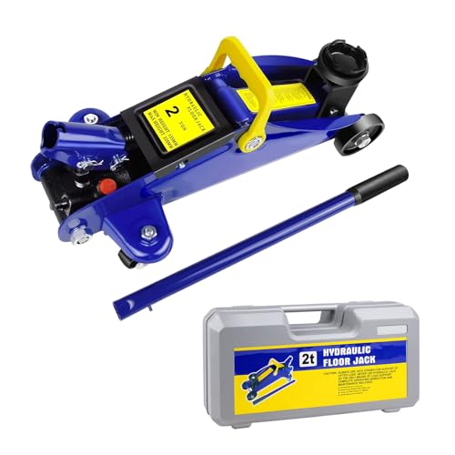 Floor Jack Low Profile 2 Ton Hydraulic Trolley Service, Steel Car Jack with Storage Case, 4000lbs Load Capacity, Lift Range 135mm to 320mm for Cars, Vans, Trucks