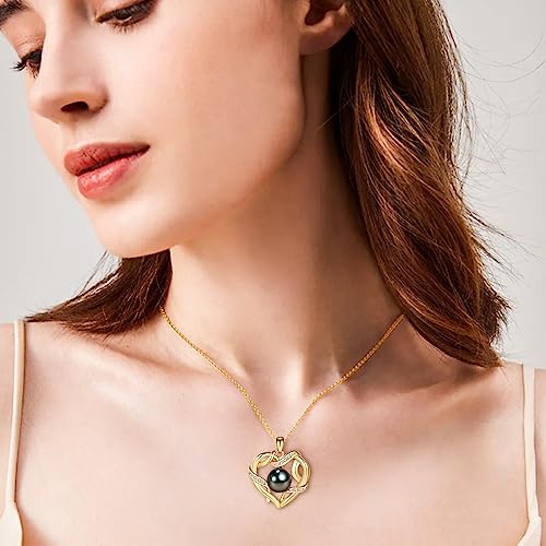 Christmas Gifts for Women- Tahitian Black Pearl- Heart Necklace- Wife Mom Girlfriend Her- Anniversary Birthday- Mothers Day Valentine's Jewelry Gifts Real 9-10mm Pearl Pendant - Image 3