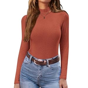 Ekouaer Women’s Mock Turtleneck Long Sleeve Shirts Ribbed Knit Lightweight Pullover Sweater Stretch Fitted Thermal Top