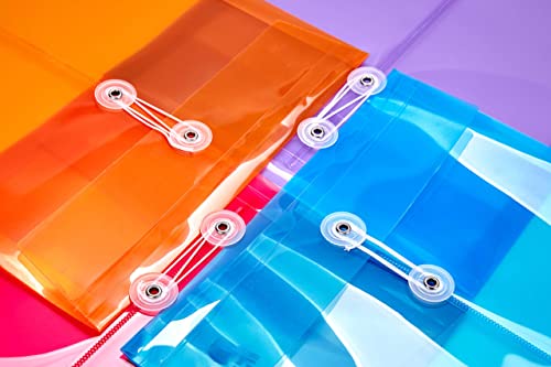 Fanwu 6 Pack Plastic Envelopes Poly Envelopes Expandable Files Document Folders With Button & String Tie Closure - Letter A4 Size - 1-1/4 Inch Expansion - For School Office And Home (Assorted Color) #TOP4