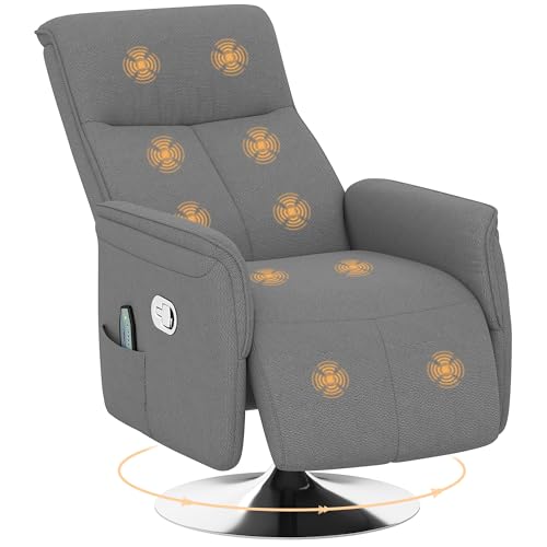 HOMCOM Fauteuil Relax massant, Fauteuil de Relaxation inclinable pivotant à 360°, Dossier et Repose-Pieds réglable, télécommande, Poche latérale, Tissu...