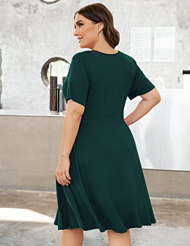 Image of Ahlaray Plus Size Faux Wrap Dress for Curvy Women with Pockets | Flattering faux wrap V-neck with soft stretch fabric and pockets for work, weddings and everyday comfort.