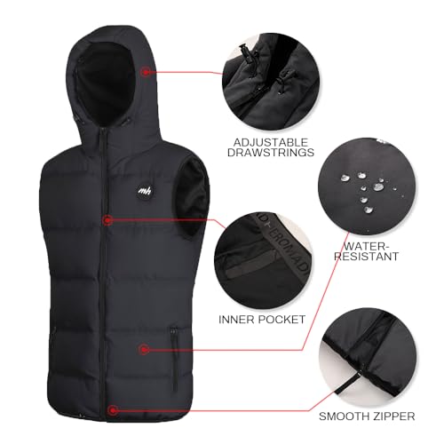 Image of MADHERO Men's Puffer Vest with Hood Water-Resistant Puffy Vests Outerwear Sleeveless Jacket