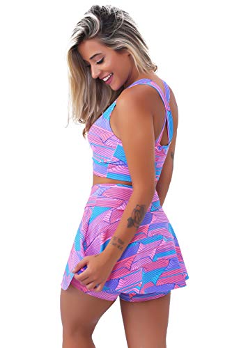 Kit 5 Conjuntos Fitness Feminino Short Saia Rodado e Top Cruzado Roupas Para Academia Ginástica (G)