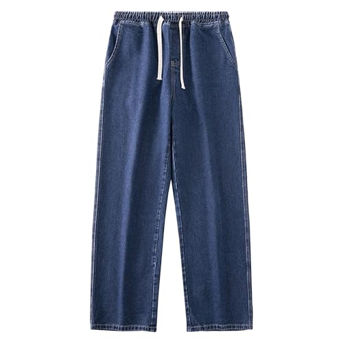 Maiyifu-GJ Men's Straight Leg Baggy Jeans Wide Leg Casual Denim Pants Elastic Waisted Hip Hop Streetwear Jean Trousers (Dark Blue,X-Large)