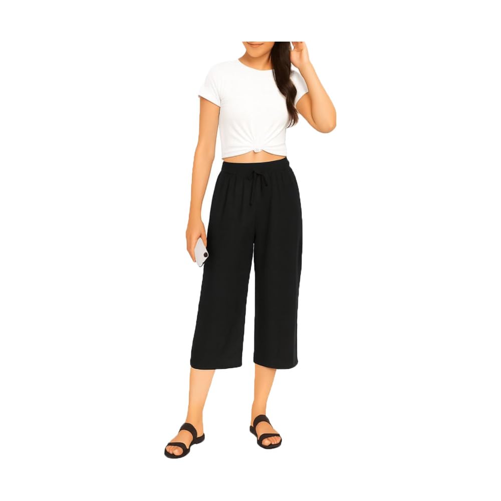 brand flex Women Cotton Capris For Women Elastic With Drawstring Waist Black Single Pack-picture-29