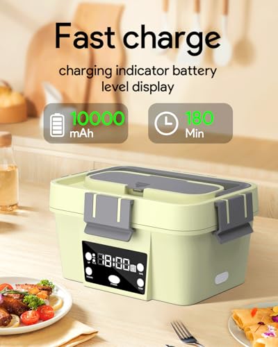 Cordless Electric Lunch Box for Adults - 10000mAh Self-Heating Food Warmer with Timer, 3-Temp Heating (100℉-212℉), 54oz/1.6L Leakproof Container + Insulated Bag for Office/Car/Travel