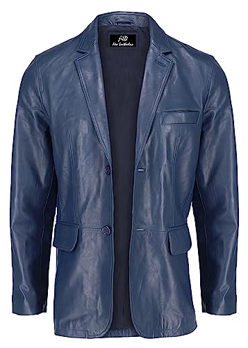 Lambskin Leather Jacket Men Casual Coat – Notched Collar Classic Bond’s Style Ultimate Leather Blazer For Men (Blue, X-Large) #TOP1