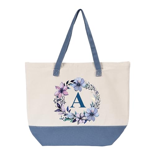 HIFA-Initial-Tote-Bag-for-Women-Personalized-Canvas-Tote-Bag-Two-Tone-Zipper-Inner-Pocket-Multipurpose-Shoulder-Bag