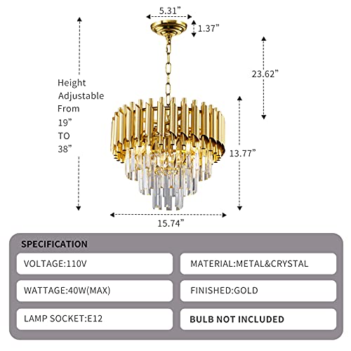 Wabon Modern Luxury Crystal Chandelier, Round Raindrop Crystal Hanging Ceiling Light, 4-Lights Pendant Lights Fixture For Dining Room, Living Room, Kitchen Island, Bedroom, D15.74'' #TOP6