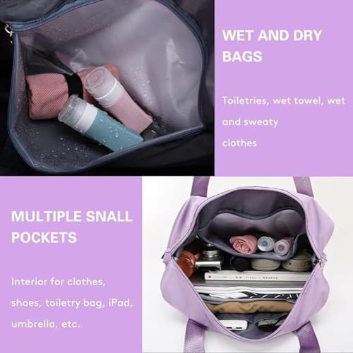 Image of Nylon 41 Liter Expandable Travel Bag for Women, Stylish Duffle Bag for Travelling, Waterproof Luggage Hand Bag (Purple)