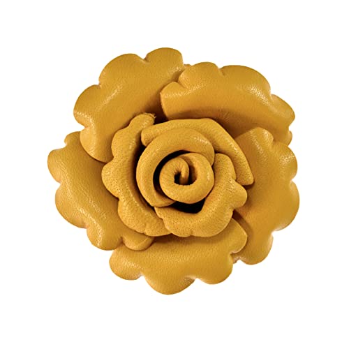 Image of AeraVida Enchanted Genuine Leather Rose Blossom Brooch Pin & Hair Clip | Floral Handmade Accessory for Women | Colorful Pink, Yellow, or Orange Flower Pin for Hair, Dress, or Lapel