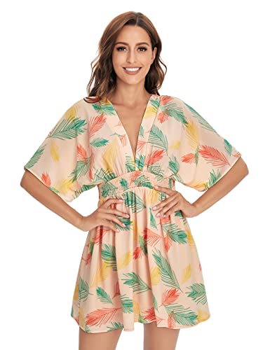 Image of Floerns Women's Tropical Floral Plunging V Neck Tie Open Back Summer Short Dress