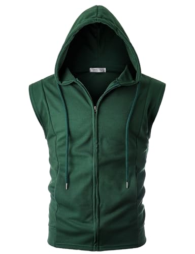 Image of Ohoo Mens Slim Fit Sleeveless Lightweight Zip Up Hooded Sweatshirt Vest Hoodie