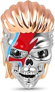 GNOCE Rock Skull Charm Bead Sterling Silver Everlasting Lightning 18k Rose Gold Plated Skull Charm Bead Fit Bracelet/Necklace