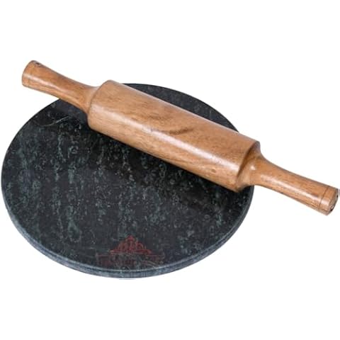 IBLAY Green Marble Chakla with Wooden Belan/Rolling Pin Board/Roti Maker/Chakla Belan/Chapati Maker for Kitchen | Full Finished Marble Roti Maker (10in) Cover