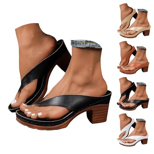 Summer Heel Sandals for Women 2025 Open Toe Wedges Heels Dressy Casaul Bridal Party Wedding Flip Flops Comfortable Slip On Beach Sandals Breathable Long Walk Sandal