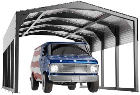 Metal Carport 12x20 FT, Heavily Reinforced Car Garage with Extra Crossbeams Kits, Auto Shelters with Steel Roof and Enhanced Base, Snow Resistance Vehicle Shed, Carports for Tractors,Boat,Truck