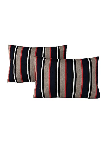 Image of Varde 180 TC Pillow Cover Set of 2 | Pillow Cover Cotton 100% | Pillow Cover Set of 2 King Size | Wrinkle Free & Fade Resistance | Striped Pattern | Standard Size | All Season Use (Black & Grey)