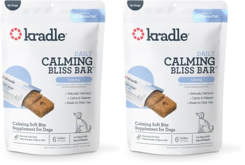 Image of Kradle Bliss Bars for Dogs - Peanut Butter Flavored Calming - GABA L-Theanine - On The Go Packaging - Supports a Calm Demeanor - 6 Bars (Pack of 2)