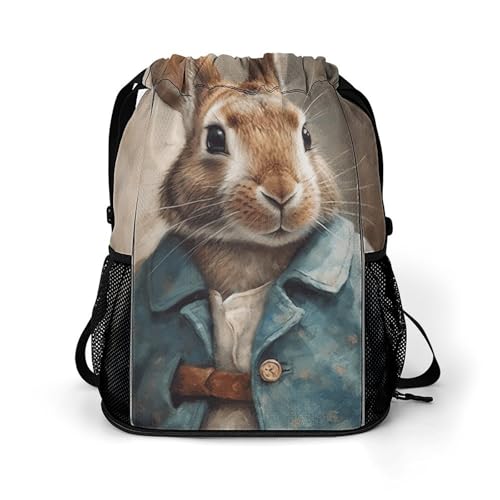 Mochila retro con cordón de conejo para adultos y bolsa de gimnasio urbana