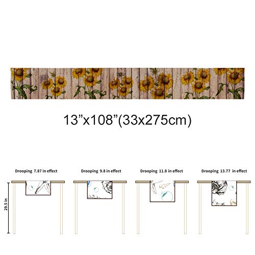 Sunflowers Rustic Table Runner-Cotton Linen-Long 108 Inche Dresser Scarves,Farmhouse Tablerunner For Kitchen Coffee/Dining/Sofa/End Table Home Living Room,Scarf Decor For Spring/Summer/Fall Dinner #TOP6