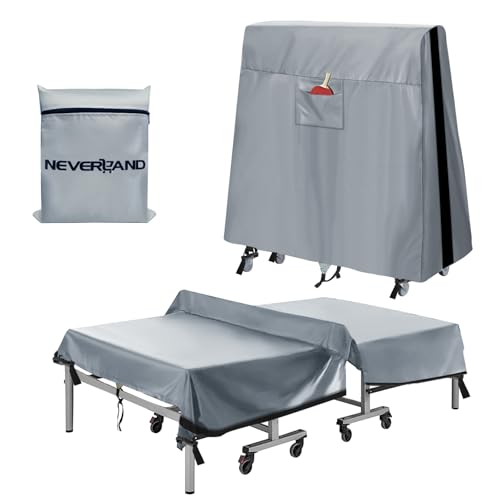 NEVERLAND Ping Pong Table Cover Outdoor Waterproof, Table Tennis Cover Indoor & Outdoor Fits Universal 9x5 FT Tables Folding & Flat Tables with Paddles Organize Bag, 600D Oxford Fabric, Gray