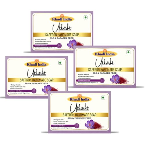 Image of Khadi Saffron Handmade Bathing Soap Bar 125g (Pack of 4) | Natural & Herbal | Glowing & Brightening Skin | For Acne, Pimple, Scars & Pigmentation | All Skin Types | For Men & Women