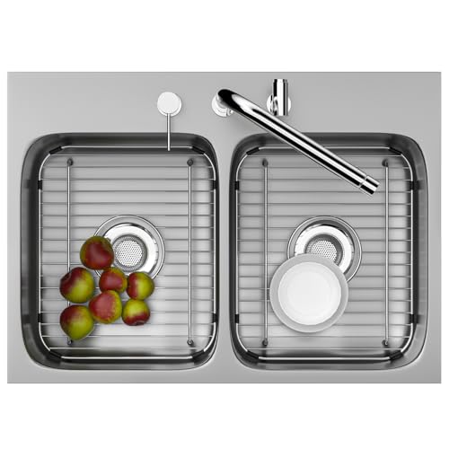 2 Pack Stainless Steel Sink Protectors for Kitchen Sink with Centered Drain Hole, 11.5" x 13.8" x 1.25" Kitchen Sink Grid Universal Sink Grate Sink Rack for Bottom of Sink with Sink Strainers by Slideep - Image 5