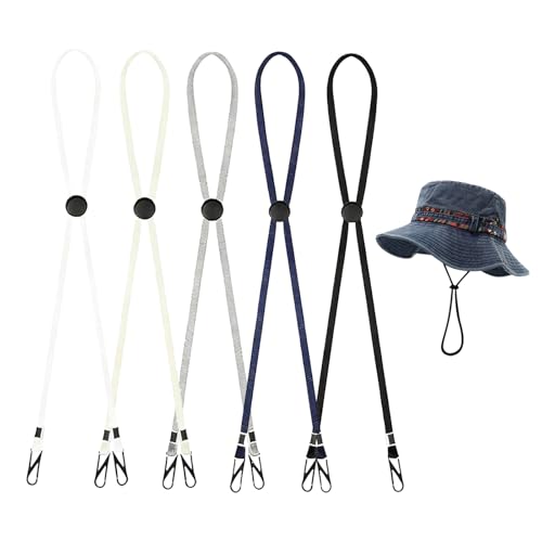 Yiranfuyao 5 PCS Adjustable Hat Strap Clips, Removable Chin Cord Adjustable Hat Chin Cords with Cord Locks for Outdoor Activities, Anti-Lost and Anti-Wind Golfing Fishing Boating Unisex