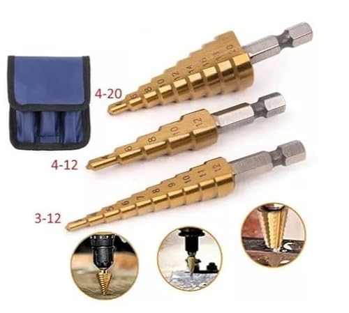 Kit 3 Brocas Escalonadas HSS 3-20mm revestida em Titanium TNT