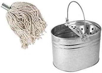 Mop Bucket And 10" Mop Head Set Heavy Duty Metal Galvanized Floor Cleaning Basket 14 LTR