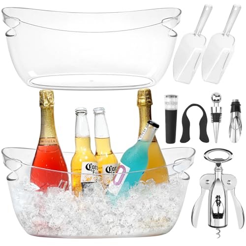 KITHELP 2 PCS Ice Buckets for Parties, 5.5L Ice Bucket with Scoops and Metal Wine Bottle Opener, Mimosa Bar Supplies Beverage Tub for Champagne, Beer, Cocktail